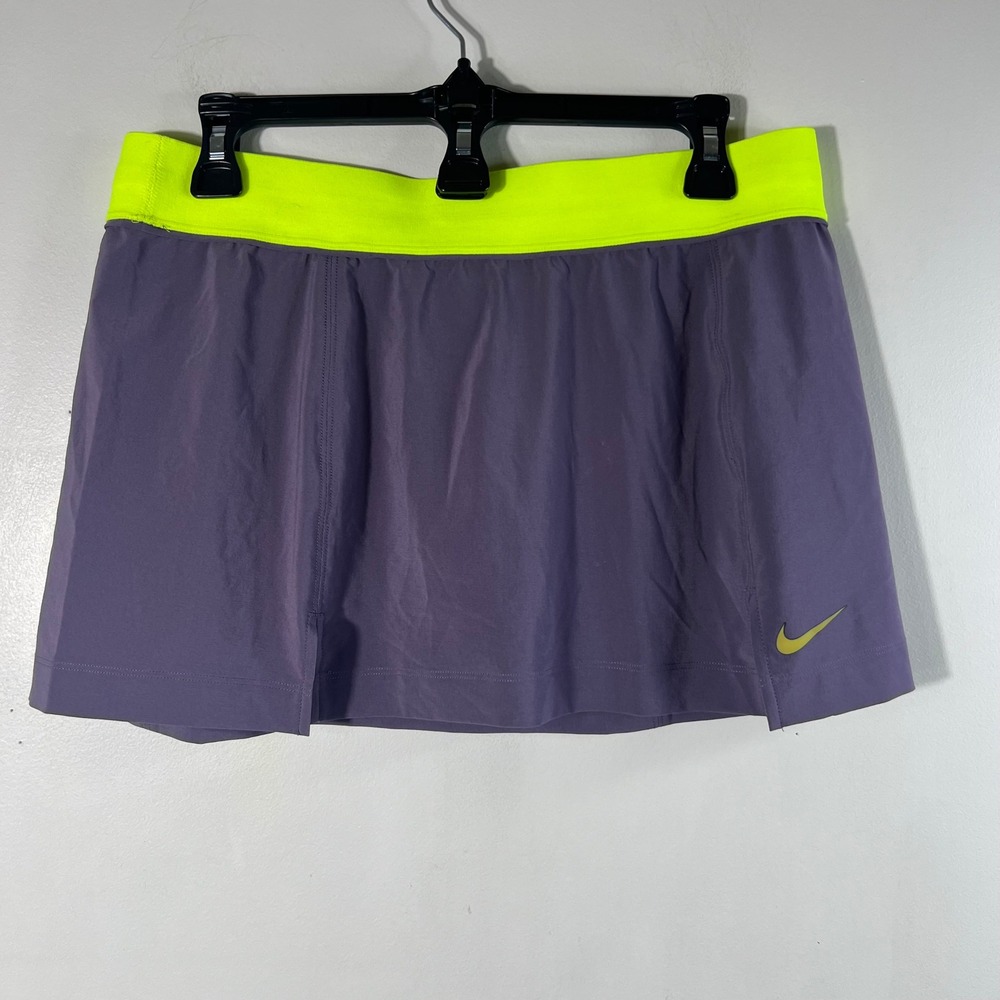 Womens Nike Dri Fit Tennis Skirt Purple Neon Green L NWT